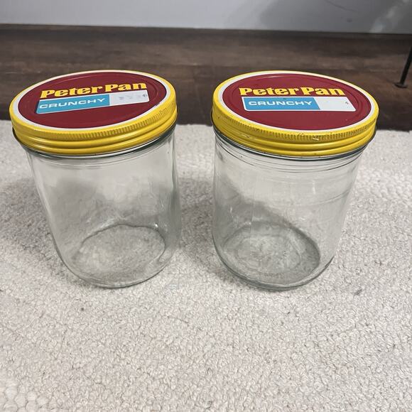 Vintage Set Of 2 Glass Peter Pan Peanut Butter Crunchy Jar (empty) - Picture 1 of 9